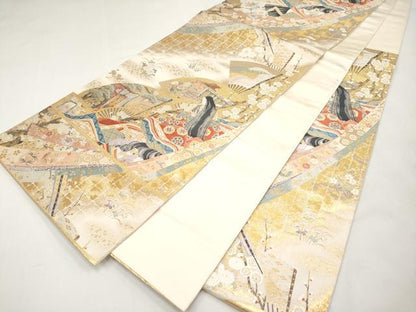 平和屋本店▼六通柄袋帯　唐織　麗姫競扇　本金箔　正絹　逸品　CABL1442tx