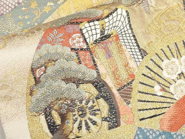 平和屋本店▼六通柄袋帯　唐織　麗姫競扇　本金箔　正絹　逸品　CABL1442tx