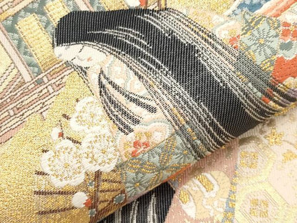 平和屋本店▼六通柄袋帯　唐織　麗姫競扇　本金箔　正絹　逸品　CABL1442tx