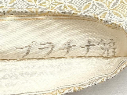 平和屋本店▼太鼓柄袋帯　地紙流水舞桜文　弐拾四金箔　プラチナ箔　正絹　逸品　CABL1445tx