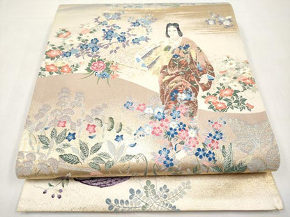 平和屋本店▼　「美しいキモノ」お馴染みのメーカー　となみ織物　六通柄袋帯　唐織　人物文　純金箔　正絹　逸品　CABL1446tx