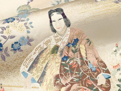 平和屋本店▼　「美しいキモノ」お馴染みのメーカー　となみ織物　六通柄袋帯　唐織　人物文　純金箔　正絹　逸品　CABL1446tx