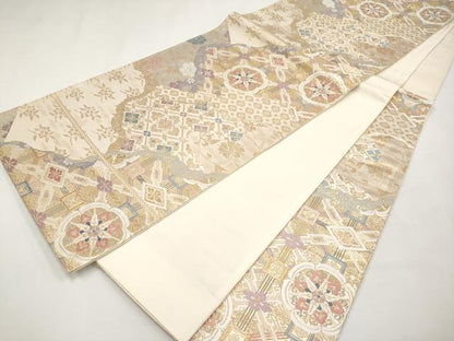 平和屋本店▼六通柄袋帯　唐織　正倉院花文　本金箔二重織　正絹　逸品　CABL1448tx