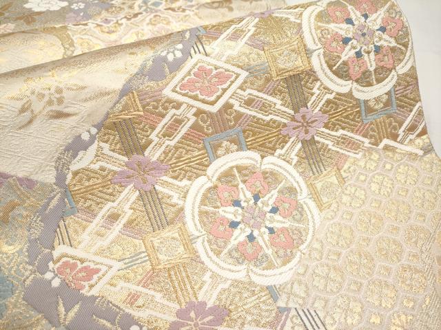 平和屋本店▼六通柄袋帯　唐織　正倉院花文　本金箔二重織　正絹　逸品　CABL1448tx