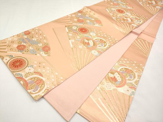 平和屋本店▼六通柄袋帯　唐織　扇面花蝶文　24K　正絹　逸品　CABL1449tx