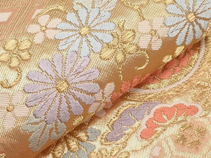 平和屋本店▼六通柄袋帯　唐織　扇面花蝶文　24K　正絹　逸品　CABL1449tx