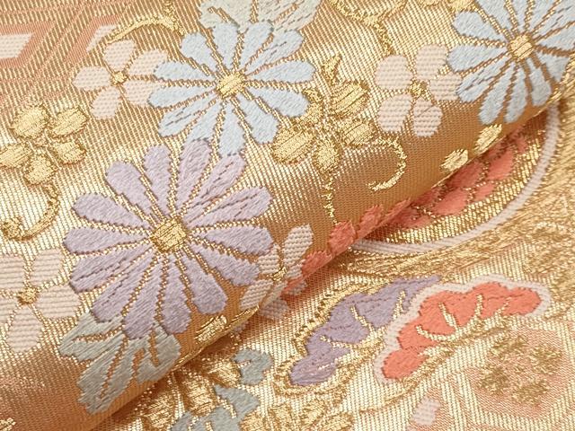 平和屋本店▼六通柄袋帯　唐織　扇面花蝶文　24K　正絹　逸品　CABL1449tx