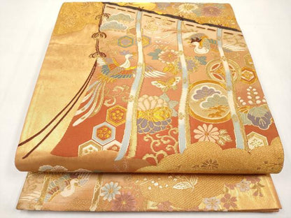 平和屋本店▼六通柄袋帯　唐織　几帳鳳凰花文　本金箔　正絹　逸品　CABL1452tx