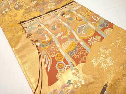 平和屋本店▼六通柄袋帯　唐織　几帳鳳凰花文　本金箔　正絹　逸品　CABL1452tx