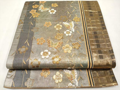 平和屋本店▼六通柄袋帯　花蝶文　本金二重箔　正絹　逸品　CABL1453tx