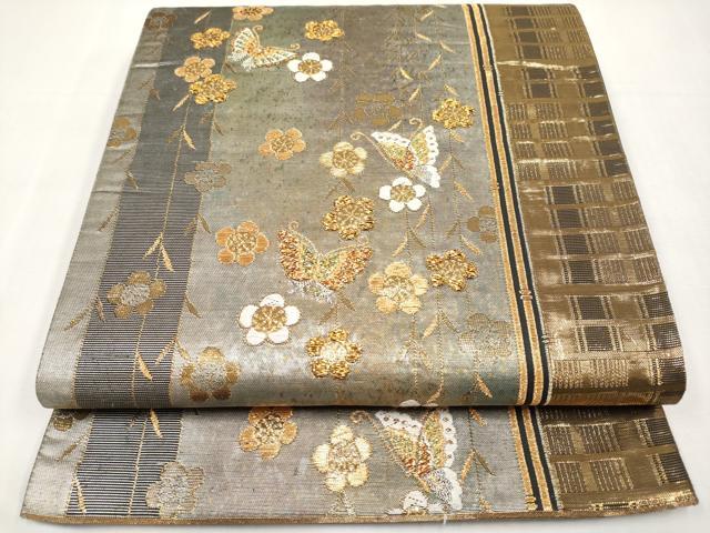 平和屋本店▼六通柄袋帯　花蝶文　本金二重箔　正絹　逸品　CABL1453tx