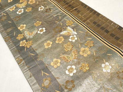 平和屋本店▼六通柄袋帯　花蝶文　本金二重箔　正絹　逸品　CABL1453tx