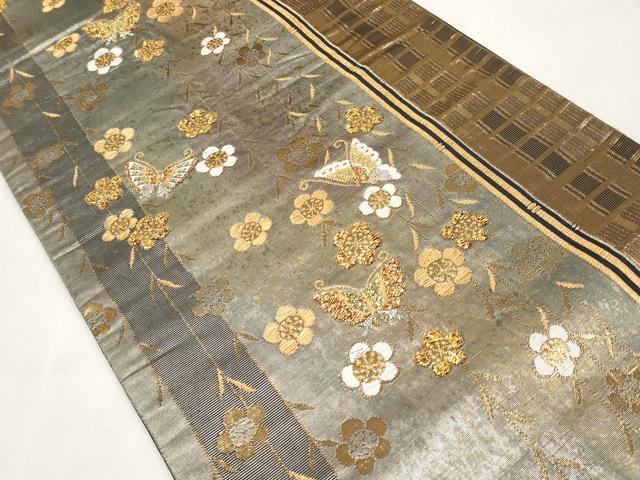 平和屋本店▼六通柄袋帯　花蝶文　本金二重箔　正絹　逸品　CABL1453tx