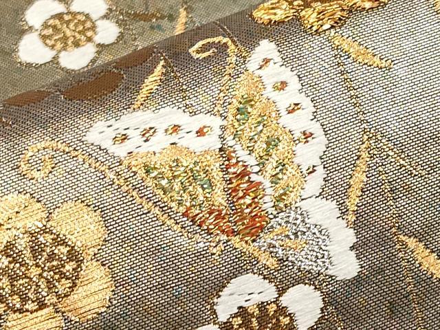 平和屋本店▼六通柄袋帯　花蝶文　本金二重箔　正絹　逸品　CABL1453tx