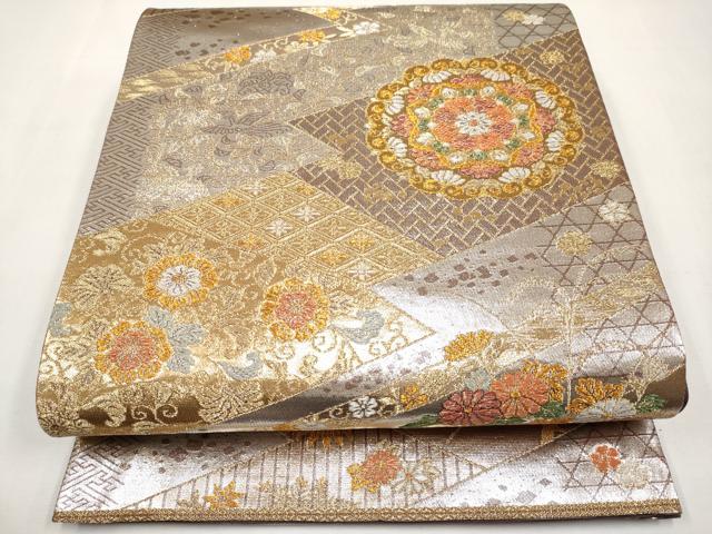 平和屋本店▼六通柄袋帯　正倉院花文　純金二重箔　正絹　逸品　未使用　CABL1454tx