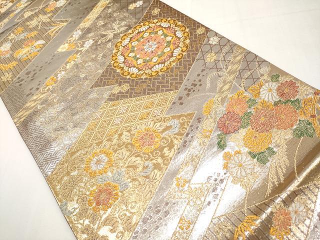 平和屋本店▼六通柄袋帯　正倉院花文　純金二重箔　正絹　逸品　未使用　CABL1454tx