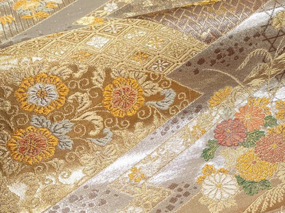 平和屋本店▼六通柄袋帯　正倉院花文　純金二重箔　正絹　逸品　未使用　CABL1454tx
