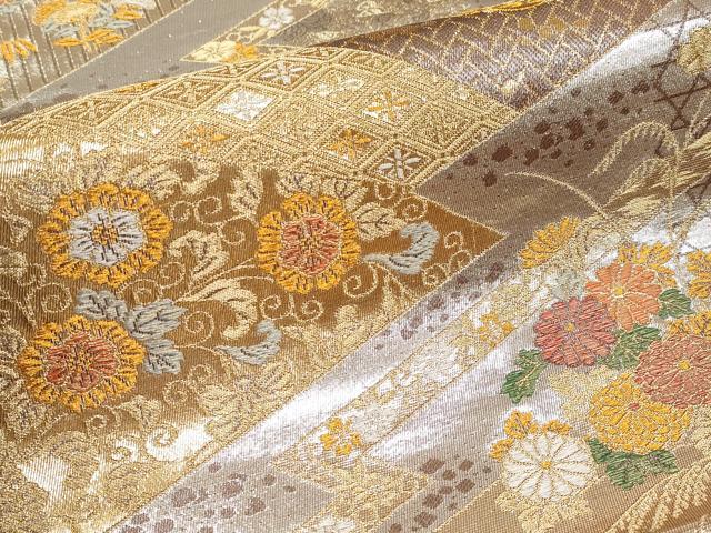 平和屋本店▼六通柄袋帯　正倉院花文　純金二重箔　正絹　逸品　未使用　CABL1454tx