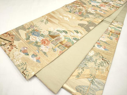 平和屋本店▼六通柄袋帯　唐織　鴛鴦風景文　本金箔　正絹　逸品　CABL1456tx