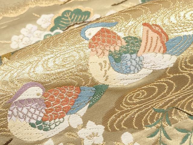 平和屋本店▼六通柄袋帯　唐織　鴛鴦風景文　本金箔　正絹　逸品　CABL1456tx