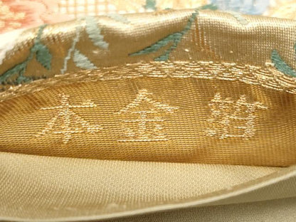平和屋本店▼六通柄袋帯　唐織　鴛鴦風景文　本金箔　正絹　逸品　CABL1456tx