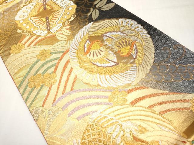 平和屋本店▼六通柄袋帯　向かい鳥舞花文　艶飾箔　本金箔　正絹　逸品　CABL1459tx