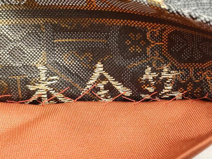 平和屋本店▼六通柄袋帯　向かい鳥舞花文　艶飾箔　本金箔　正絹　逸品　CABL1459tx