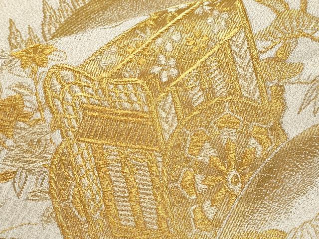 平和屋本店▼太鼓柄袋帯　つづれ　御所車籬草花文　純金箔24K　正絹　逸品　CABL1460tx