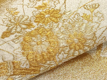 平和屋本店▼太鼓柄袋帯　つづれ　御所車籬草花文　純金箔24K　正絹　逸品　CABL1460tx