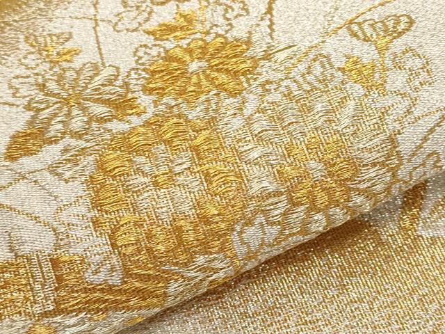 平和屋本店▼太鼓柄袋帯　つづれ　御所車籬草花文　純金箔24K　正絹　逸品　CABL1460tx