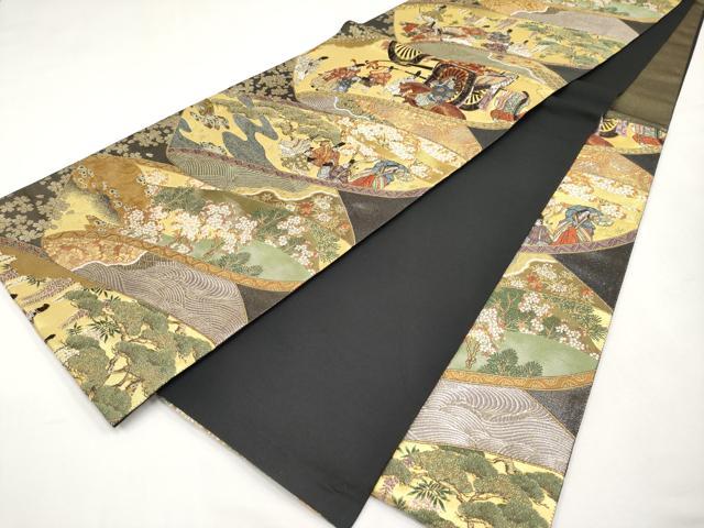 平和屋本店▼六通柄袋帯　唐織　住吉物語絵巻　本うるし本金箔　正絹　逸品　CABL1462tx