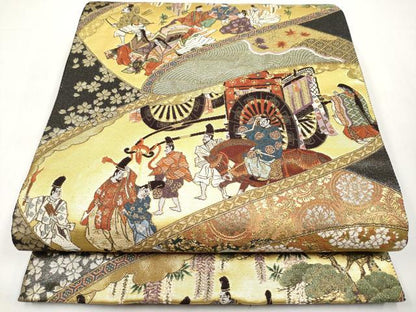 平和屋本店▼六通柄袋帯　唐織　住吉物語絵巻　本うるし本金箔　正絹　逸品　CABL1462tx