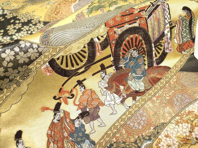 平和屋本店▼六通柄袋帯　唐織　住吉物語絵巻　本うるし本金箔　正絹　逸品　CABL1462tx