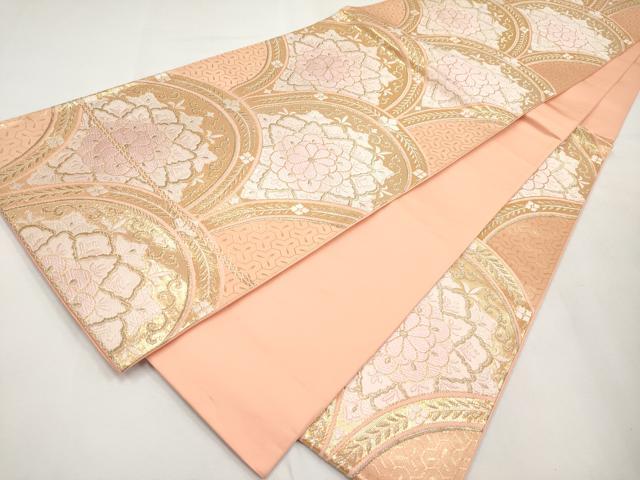 平和屋本店▼六通柄袋帯　唐織　花青海波　錦純金箔24K　正絹　逸品　CABL1464tx