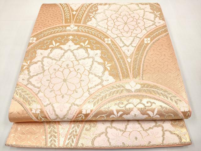平和屋本店▼六通柄袋帯　唐織　花青海波　錦純金箔24K　正絹　逸品　CABL1464tx