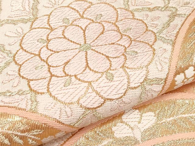 平和屋本店▼六通柄袋帯　唐織　花青海波　錦純金箔24K　正絹　逸品　CABL1464tx