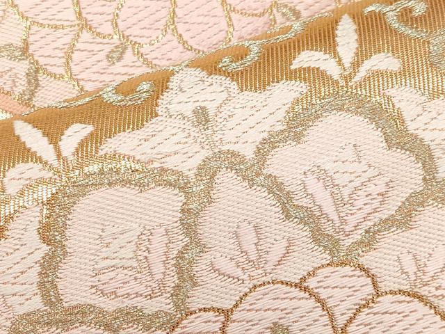 平和屋本店▼六通柄袋帯　唐織　花青海波　錦純金箔24K　正絹　逸品　CABL1464tx