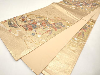 平和屋本店▼六通柄袋帯　唐織　短冊小袖文　本金二重箔　正絹　逸品　CABL1467tx