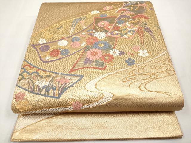 平和屋本店▼六通柄袋帯　唐織　短冊小袖文　本金二重箔　正絹　逸品　CABL1467tx