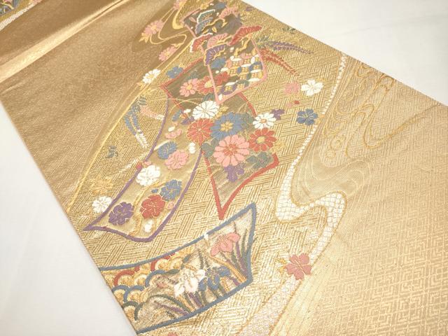 平和屋本店▼六通柄袋帯　唐織　短冊小袖文　本金二重箔　正絹　逸品　CABL1467tx