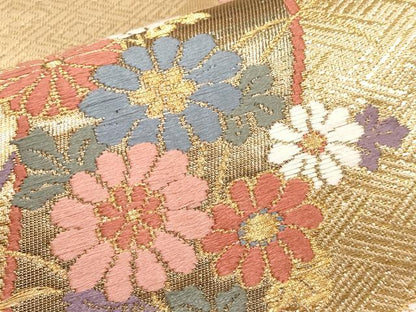 平和屋本店▼六通柄袋帯　唐織　短冊小袖文　本金二重箔　正絹　逸品　CABL1467tx