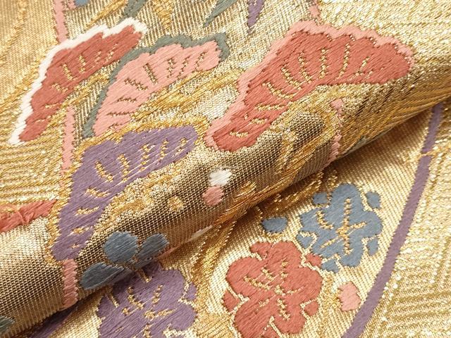平和屋本店▼六通柄袋帯　唐織　短冊小袖文　本金二重箔　正絹　逸品　CABL1467tx