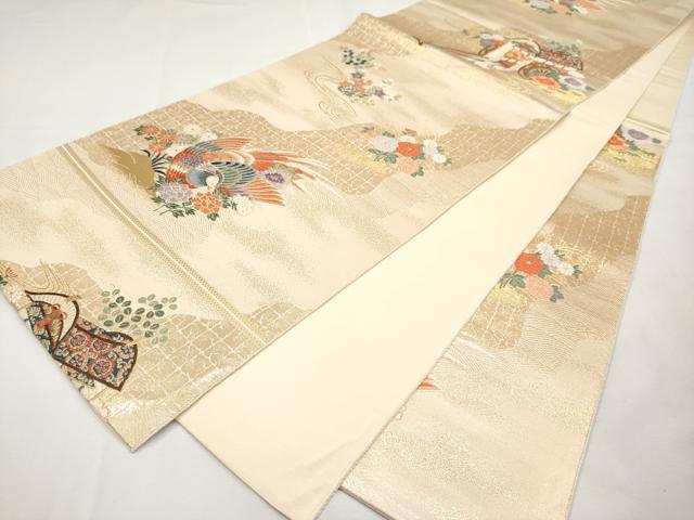 平和屋本店▼六通柄袋帯　唐織　花鳥御所車文　本金箔　正絹　逸品　CABL1468tx