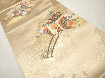 平和屋本店▼六通柄袋帯　唐織　花鳥御所車文　本金箔　正絹　逸品　CABL1468tx