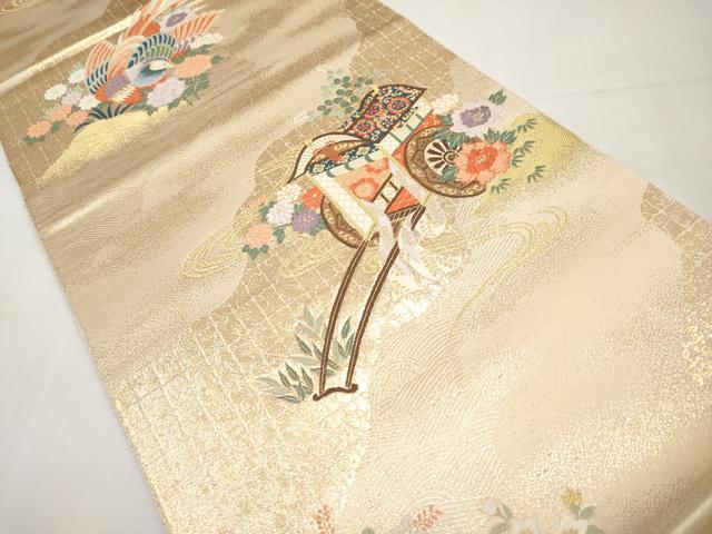 平和屋本店▼六通柄袋帯　唐織　花鳥御所車文　本金箔　正絹　逸品　CABL1468tx