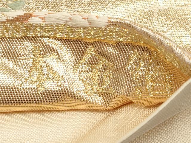 平和屋本店▼六通柄袋帯　唐織　花鳥御所車文　本金箔　正絹　逸品　CABL1468tx