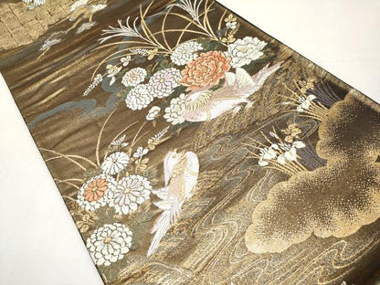 平和屋本店▼六通柄袋帯　唐織　鴛鴦草花文　弐拾四金二重織　正絹　逸品　CABL1472tx