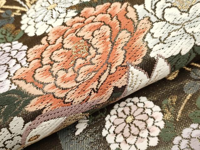 平和屋本店▼六通柄袋帯　唐織　鴛鴦草花文　弐拾四金二重織　正絹　逸品　CABL1472tx