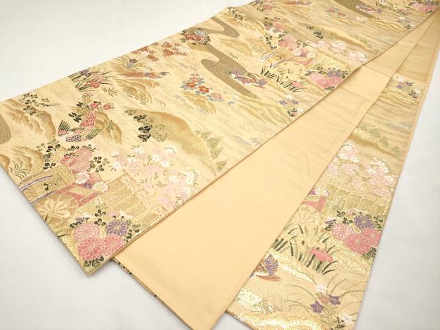 平和屋本店▼六通柄袋帯　唐織　御所車鴛鴦花文　本金箔24K　正絹　逸品　CABL1473tx