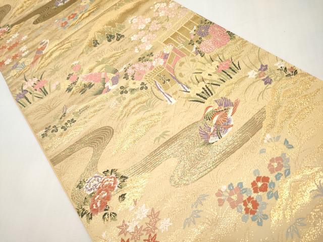 平和屋本店▼六通柄袋帯　唐織　御所車鴛鴦花文　本金箔24K　正絹　逸品　CABL1473tx